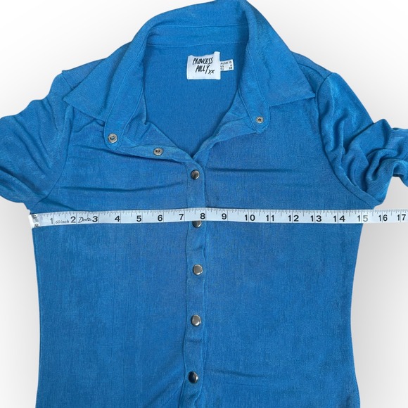 Princess Polly Blue Textured Long Sleeve Button Down Mini Dress‎ Bodycon Size 6 - Picture 6 of 10